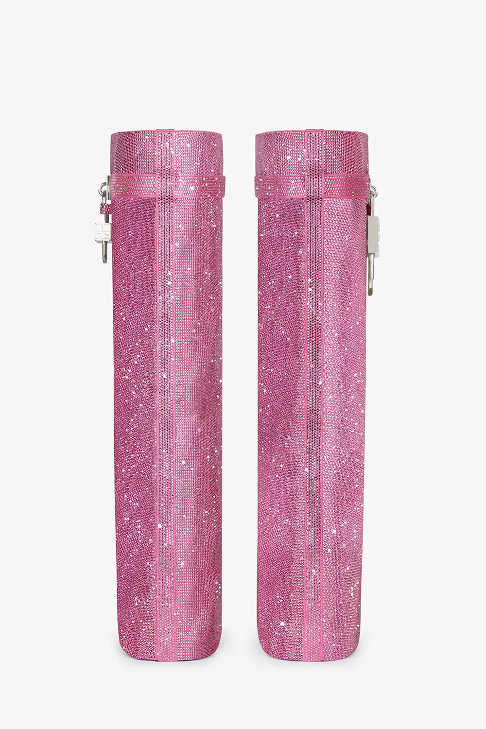 Gem Embellished Diamante Padlock Detail Folded Biker Knee High Boots - Pink