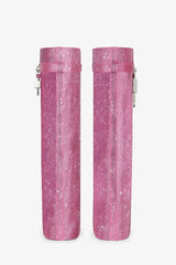 Gem Embellished Diamante Padlock Detail Folded Biker Knee High Boots - Pink