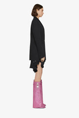 Gem Embellished Diamante Padlock Detail Folded Biker Knee High Boots - Pink