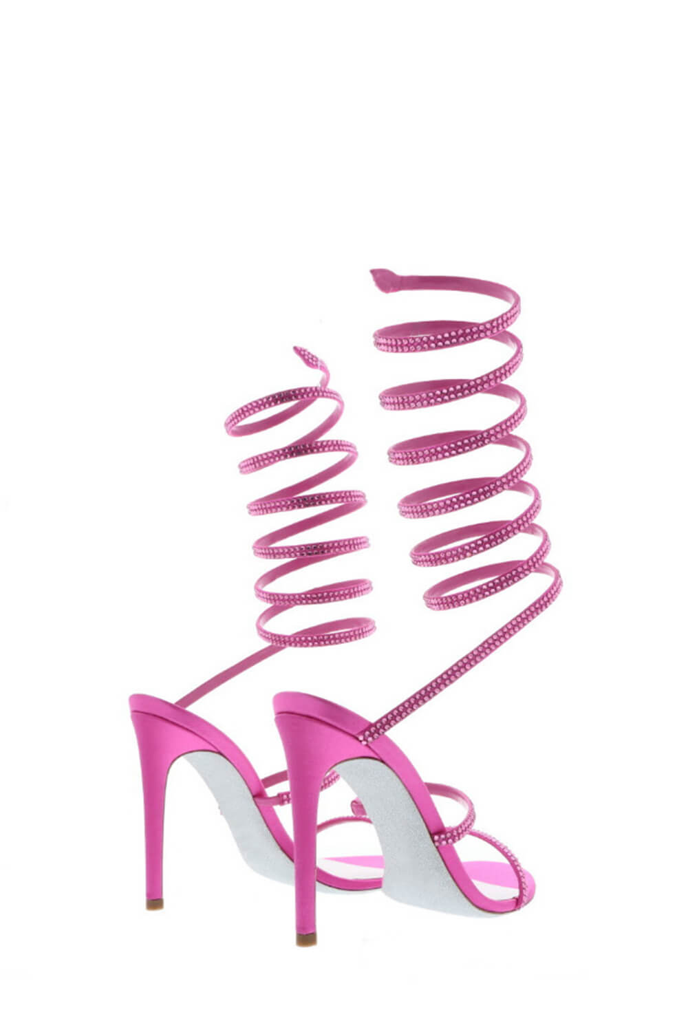 Diamante Wrap Around Almond Open Toe Stiletto Sandals - Hot Pink