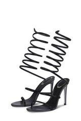 Diamante Wrap Around Almond Open Toe Stiletto Sandals - Black