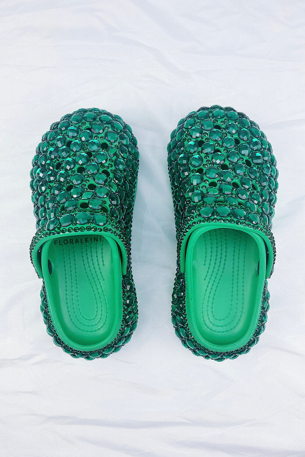 Rhinestone-Embellished Rubber Sling Back Slip On Platform Clogs - Green