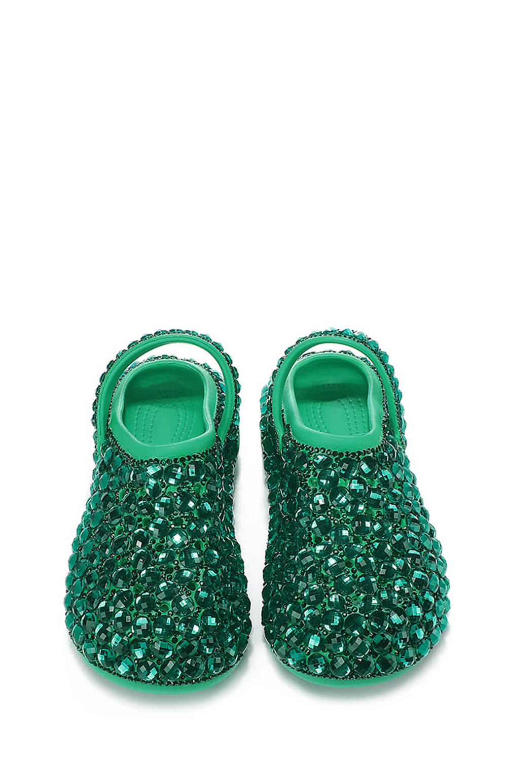 Rhinestone-Embellished Rubber Sling Back Slip On Platform Clogs - Green