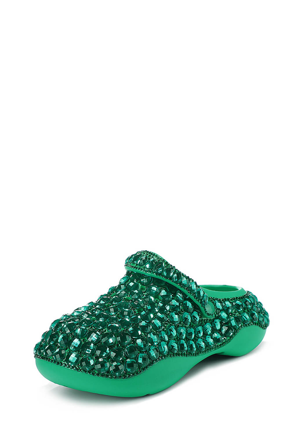 Rhinestone-Embellished Rubber Sling Back Slip On Platform Clogs - Green