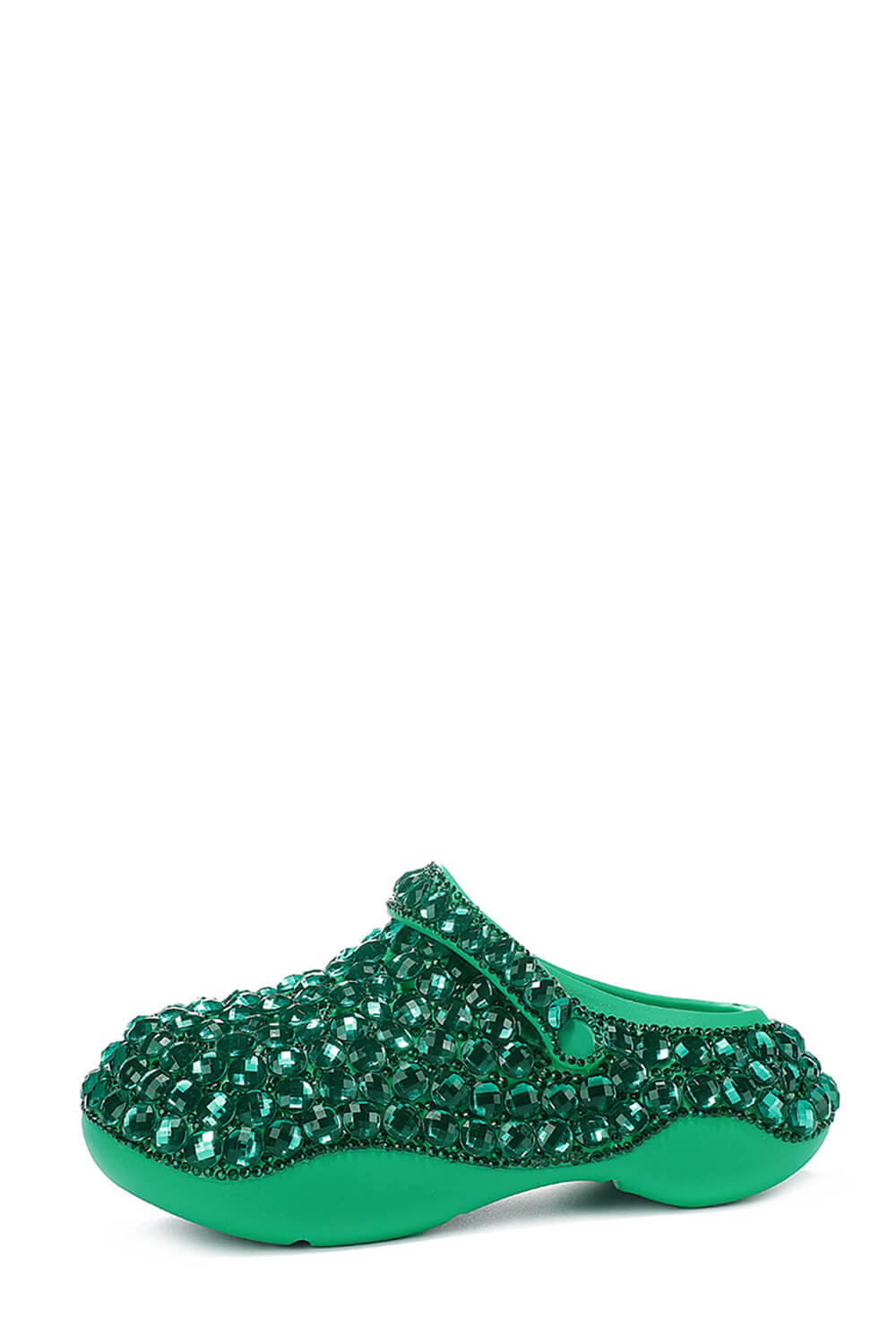 Rhinestone-Embellished Rubber Sling Back Slip On Platform Clogs - Green