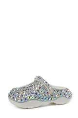 Rhinestone-Embellished Rubber Sling Back Slip On Platform Clogs - White