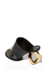 Diamond Faux Leather Square Toe Chain Heel Sandal - Black