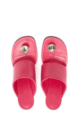 Diamond Faux Leather Square Toe Chain Heel Sandal - Pink