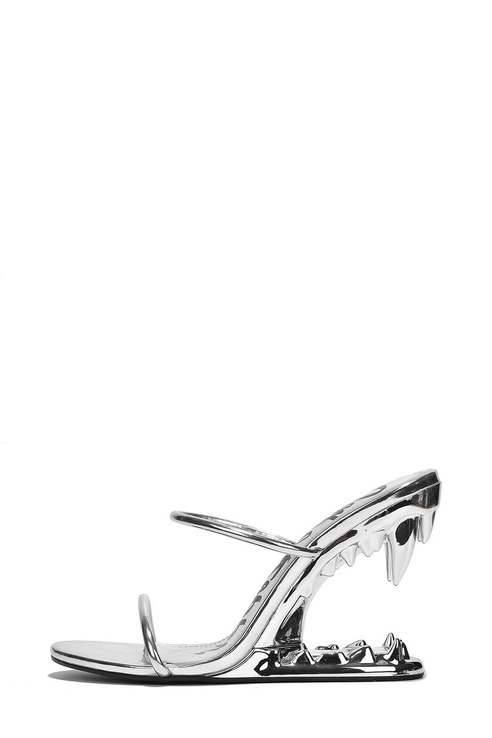 Metallic Open Toe Sculptured Wedge Heeled Slingback Sandals - Silver