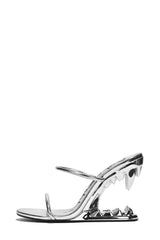Metallic Open Toe Sculptured Wedge Heeled Slingback Sandals - Silver