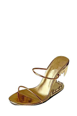 Metallic Open Toe Sculptured Wedge Heeled Slingback Sandals - Gold