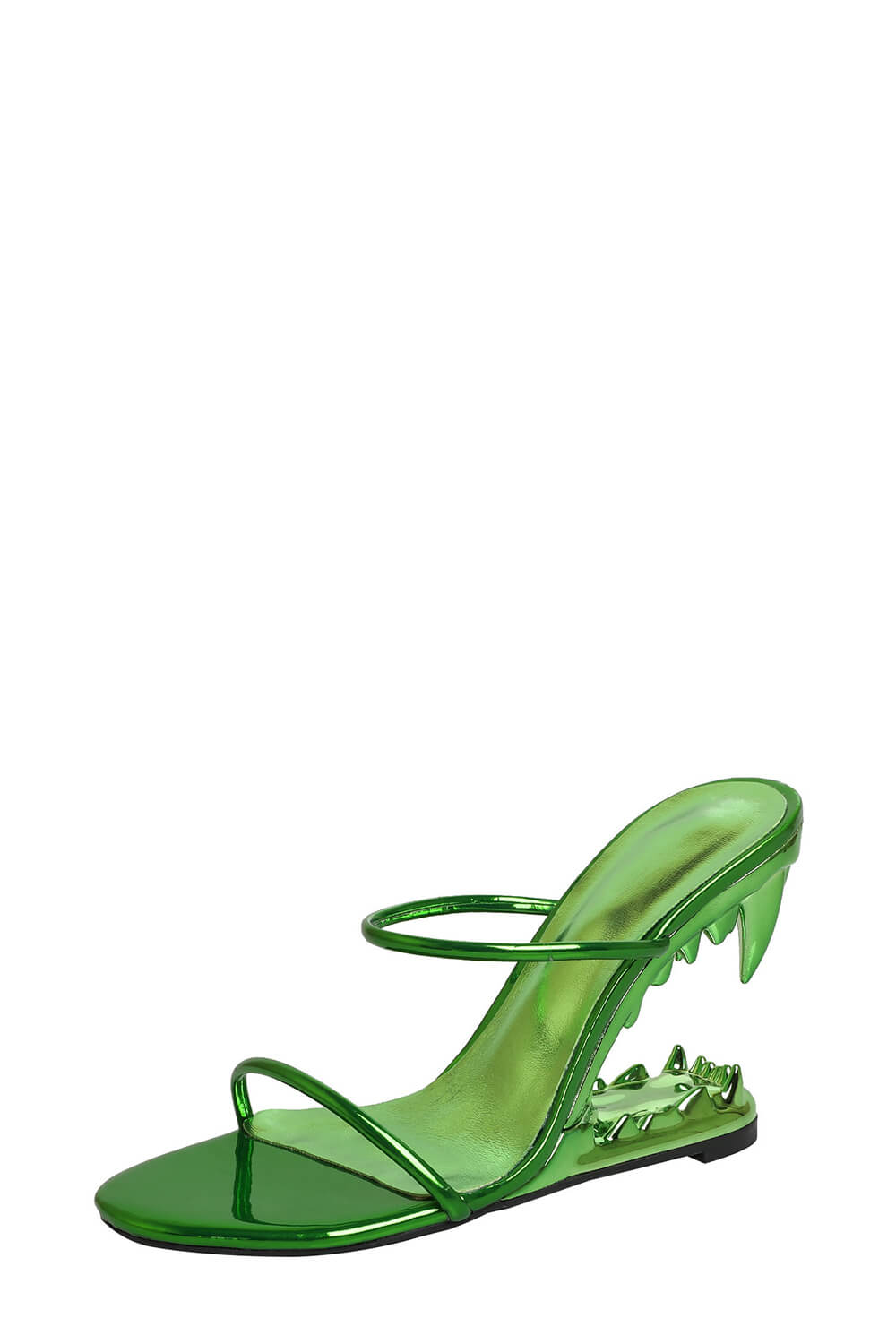 Metallic Open Toe Sculptured Wedge Heeled Slingback Sandals - Green
