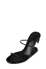 Metallic Open Toe Sculptured Wedge Heeled Slingback Sandals - Black
