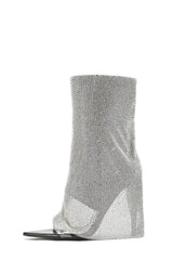 Rhinestone Mesh Overlay Open Pointed Toe Pvc Stiletto Boots - Black