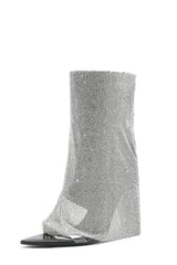 Rhinestone Mesh Overlay Open Pointed Toe Pvc Stiletto Boots - Black