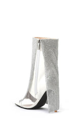Rhinestone Mesh Overlay Open Pointed Toe Pvc Stiletto Boots - White
