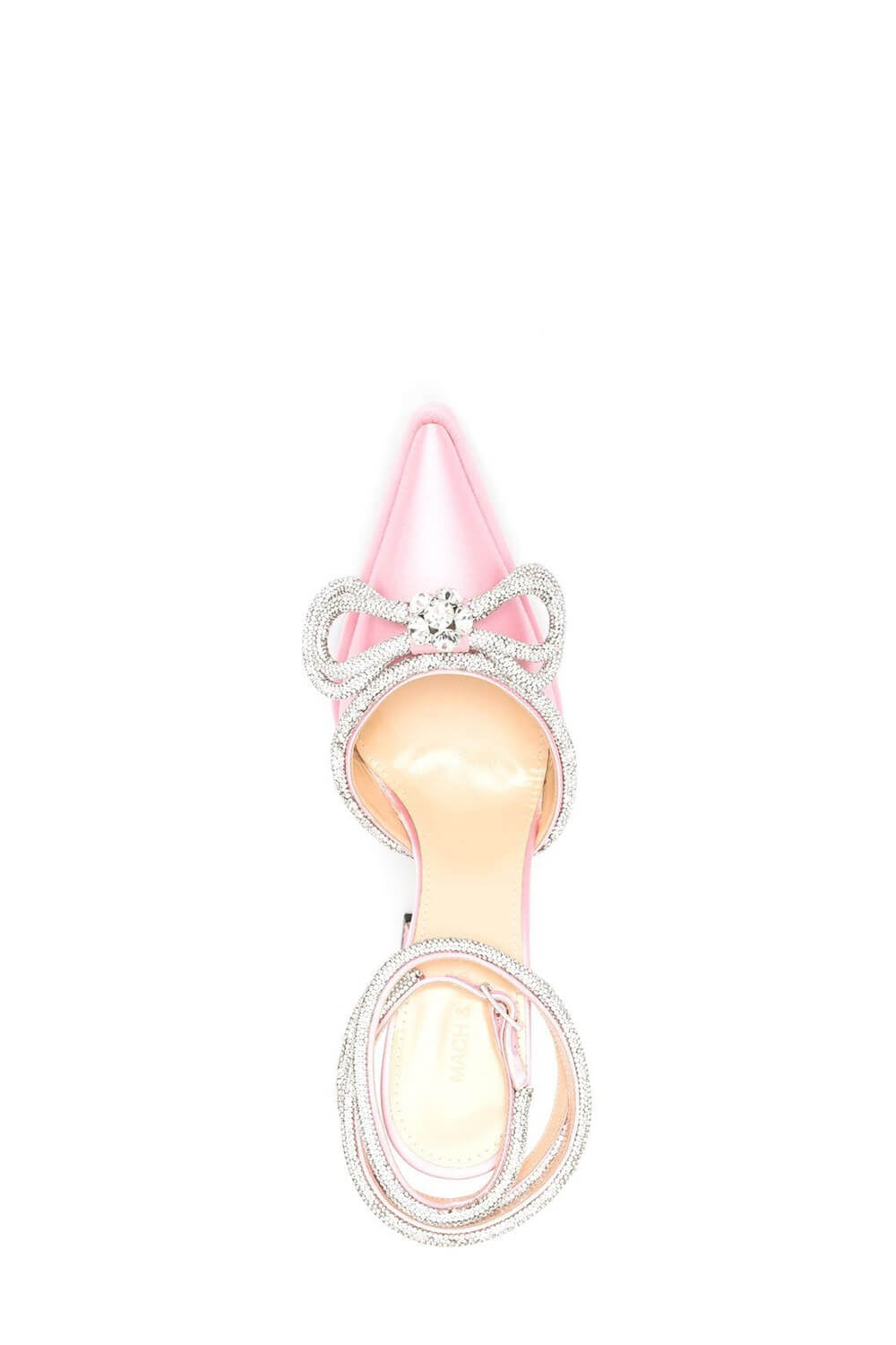 Satin Diamante Bow Pointed Toe Platform Flared Block Heel - Pink
