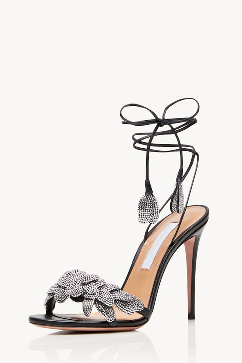 Rhinestones Flower Embellished Almond Toe High Heeled Sandals - Black