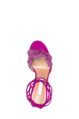 Rhinestones Flower Embellished Almond Toe High Heeled Sandals - Hot Pink