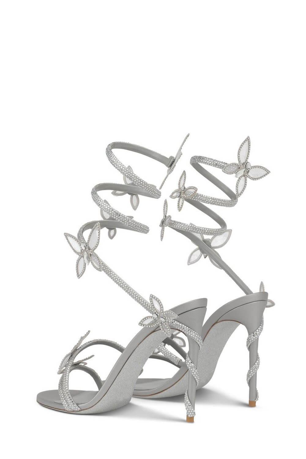 Crystal-Embellished Butterfly Snake Ankle Wrap Stiletto Sandals