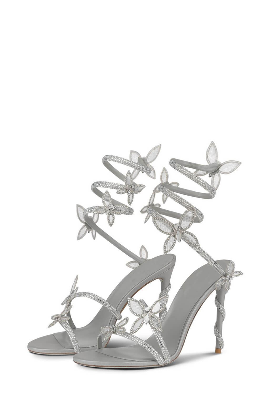 Crystal-Embellished Butterfly Snake Ankle Wrap Stiletto Sandals