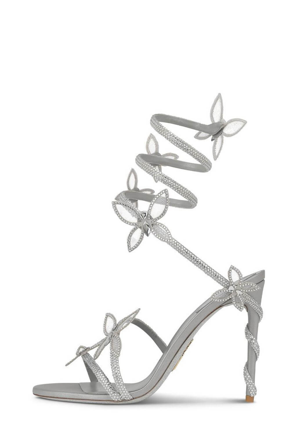 Crystal-Embellished Butterfly Snake Ankle Wrap Stiletto Sandals