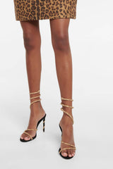 Faux Suede Diamante Ankle Wrap Open Toe High Heel Sandals - Black