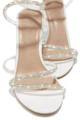 Satin Diamante Ankle Wrap Open Toe High Heel Sandals - White