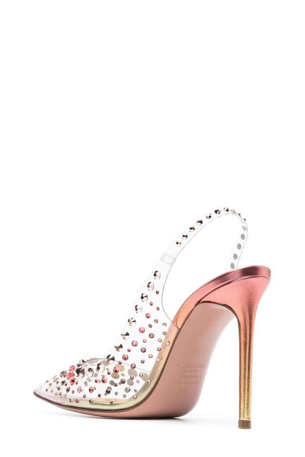 Crystal Embellished Clear Perspex Pointed Toe Stiletto Heeled Slingback Pumps - Yellow