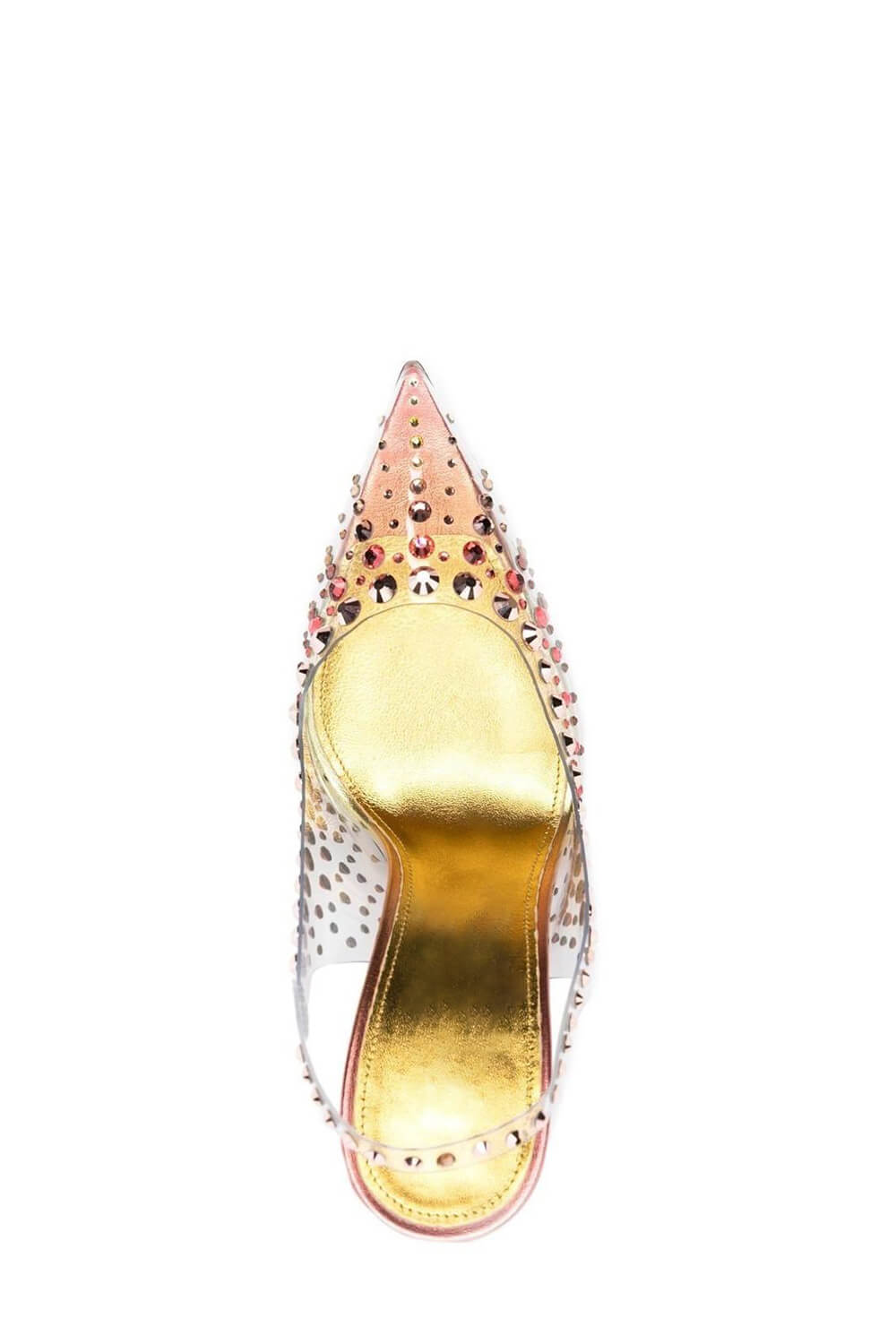 Crystal Embellished Clear Perspex Pointed Toe Stiletto Heeled Slingback Pumps - Yellow
