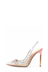Crystal Embellished Clear Perspex Pointed Toe Stiletto Heeled Slingback Pumps - Yellow
