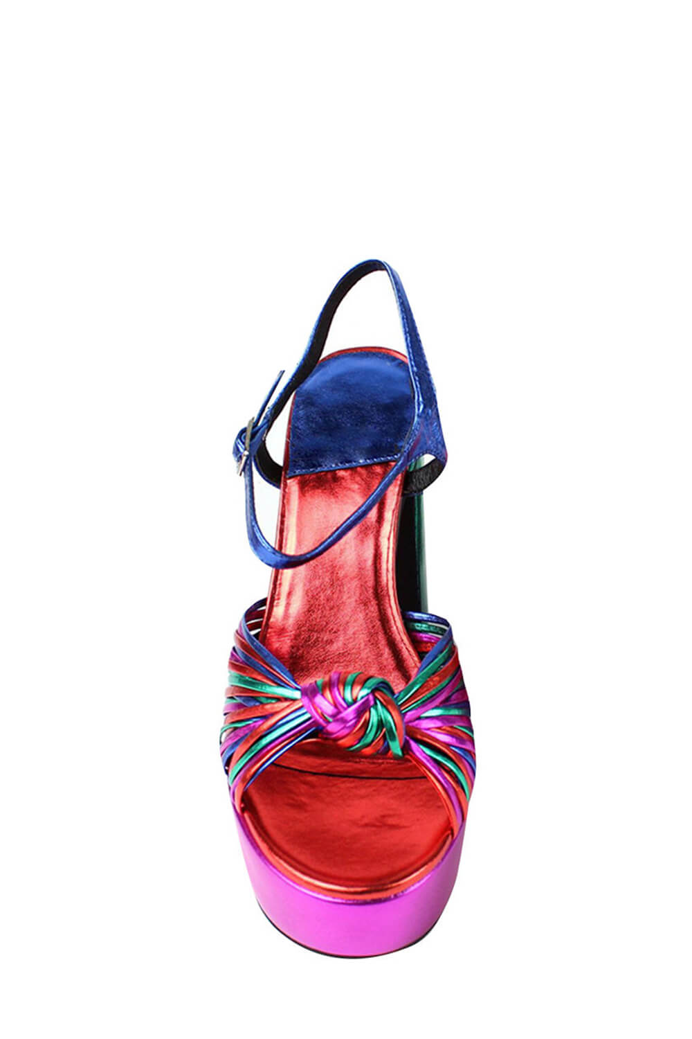 Multicolor Knotted Block Heel Platform Sandals