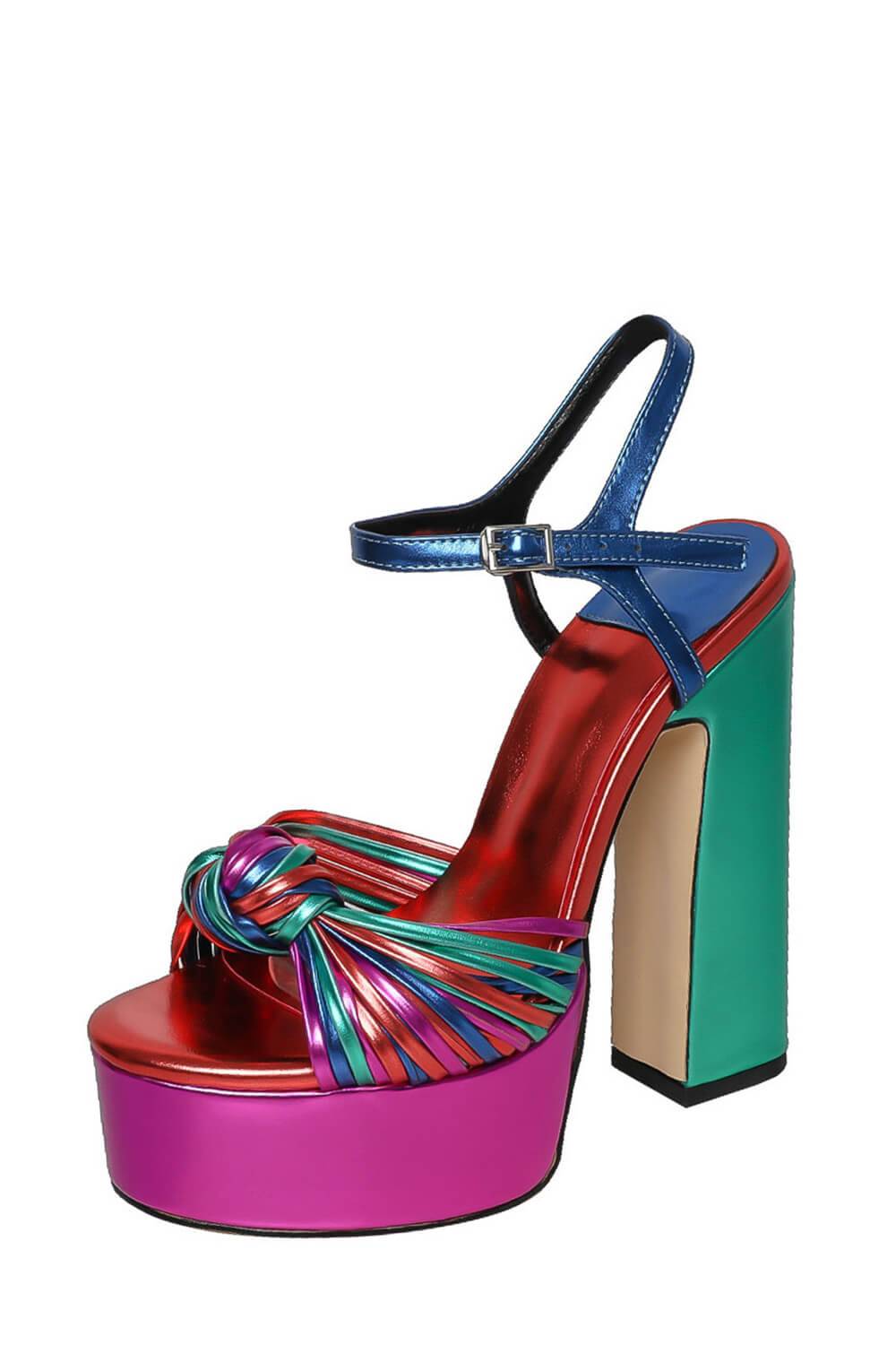 Multicolor Knotted Block Heel Platform Sandals