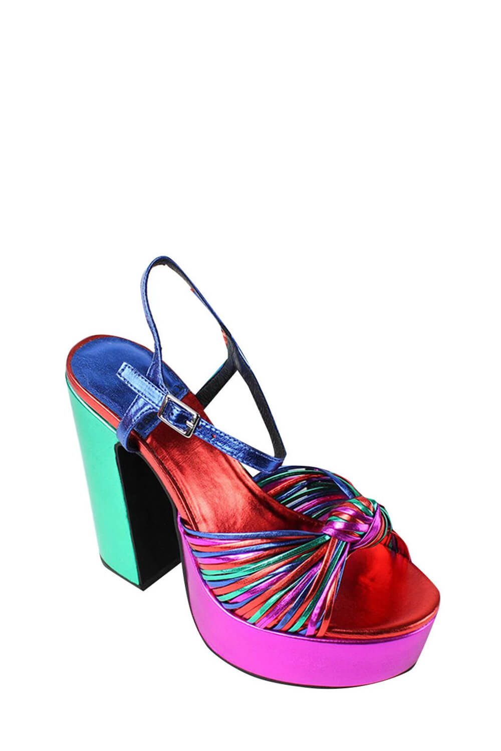 Multicolor Knotted Block Heel Platform Sandals