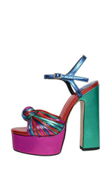 Multicolor Knotted Block Heel Platform Sandals