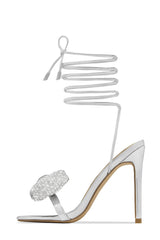 Rhinestone Bow Square Open Toe Stiletto Sandal - Silver
