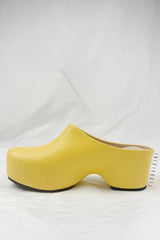 Faux Leather Sling Back Slip On Curved Platform Clogs - Yellow