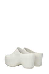 Faux Leather Sling Back Slip On Curved Platform Clogs - White