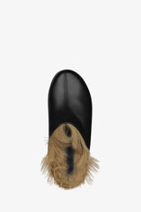 Black Faux Fur-Lined Sling Back Slip On Curved Platform Clogs