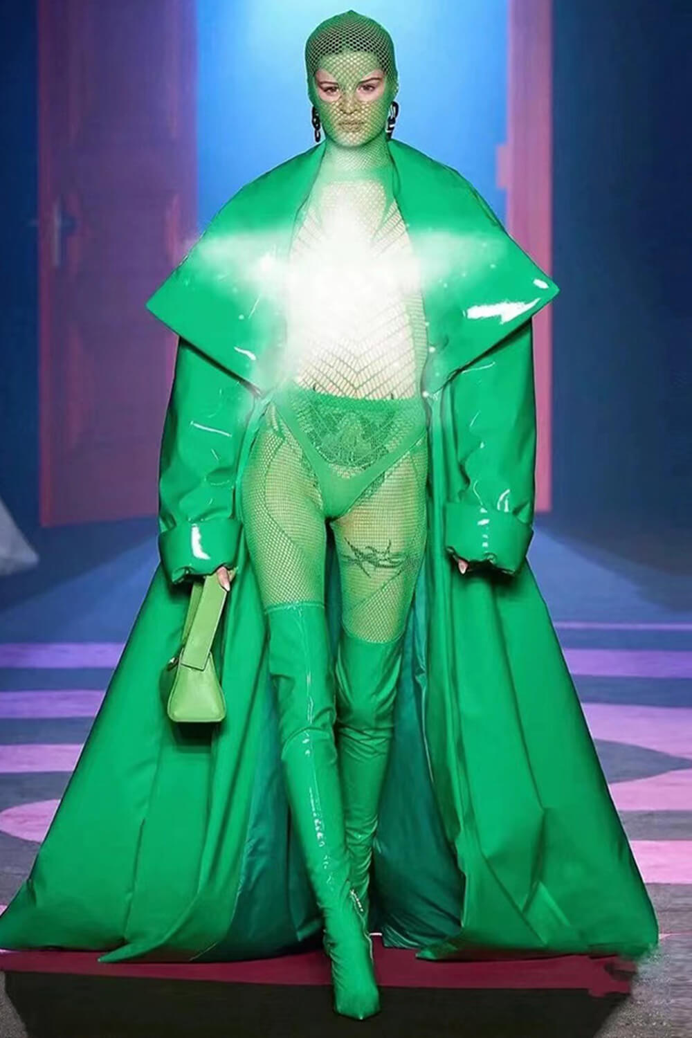 Patent Pointed Toe Over-The-Knee Morso Heeled Boots - Green