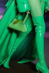 Patent Pointed Toe Over-The-Knee Morso Heeled Boots - Green