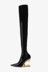 Patent Pointed Toe Over-The-Knee Morso Heeled Boots - Gold