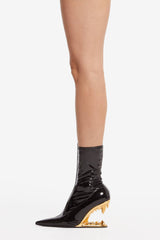 Patent Pointed Toe Ankle Morso Heeled Boots - Black