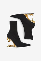 Patent Pointed Toe Ankle Morso Heeled Boots - Black