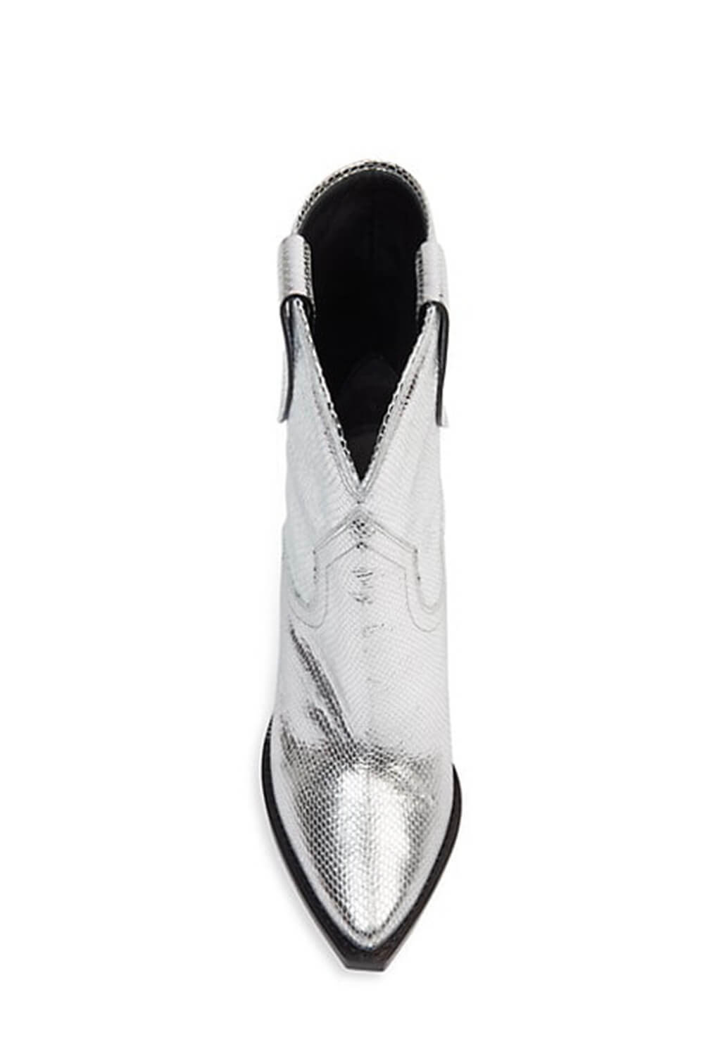 Silver Metallic Cowboy Pointed Toe Block Heeled Ankle Boots