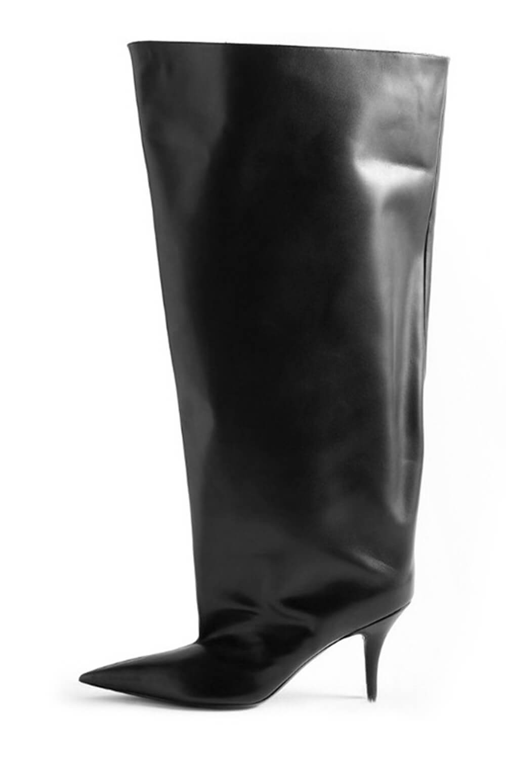 Bucket Point Toe Over The Knee Stiletto Heeled Boots - Black