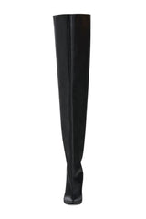 Bucket Point Toe Over The Knee Stiletto Heeled Boots - Black