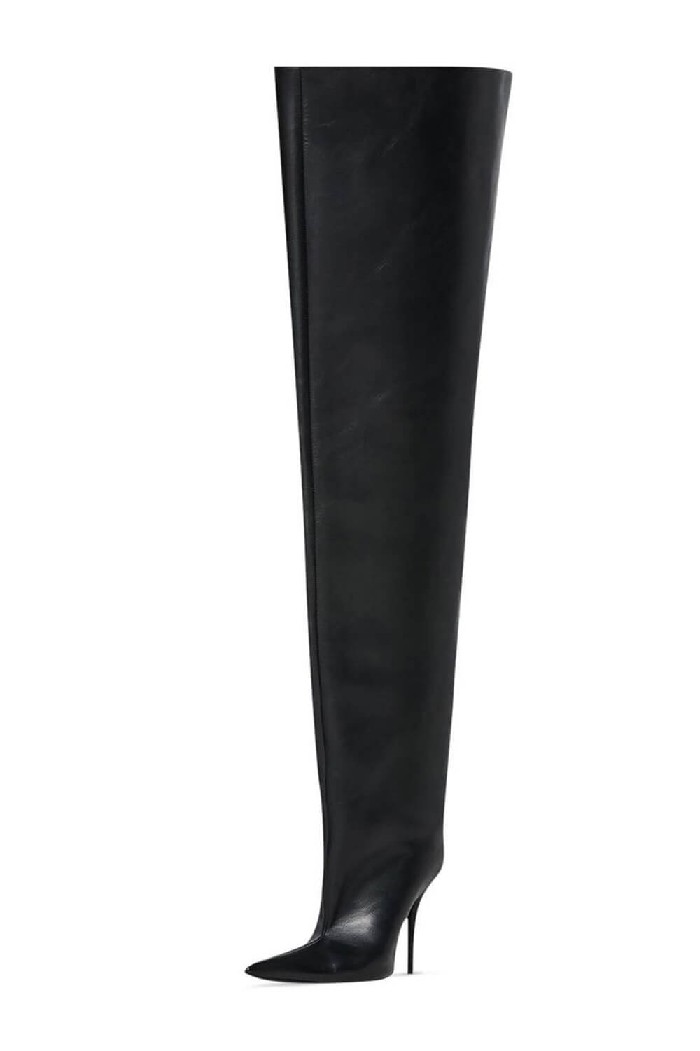 Bucket Point Toe Over The Knee Stiletto Heeled Boots - Black
