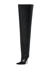 Bucket Point Toe Over The Knee Stiletto Heeled Boots - Black
