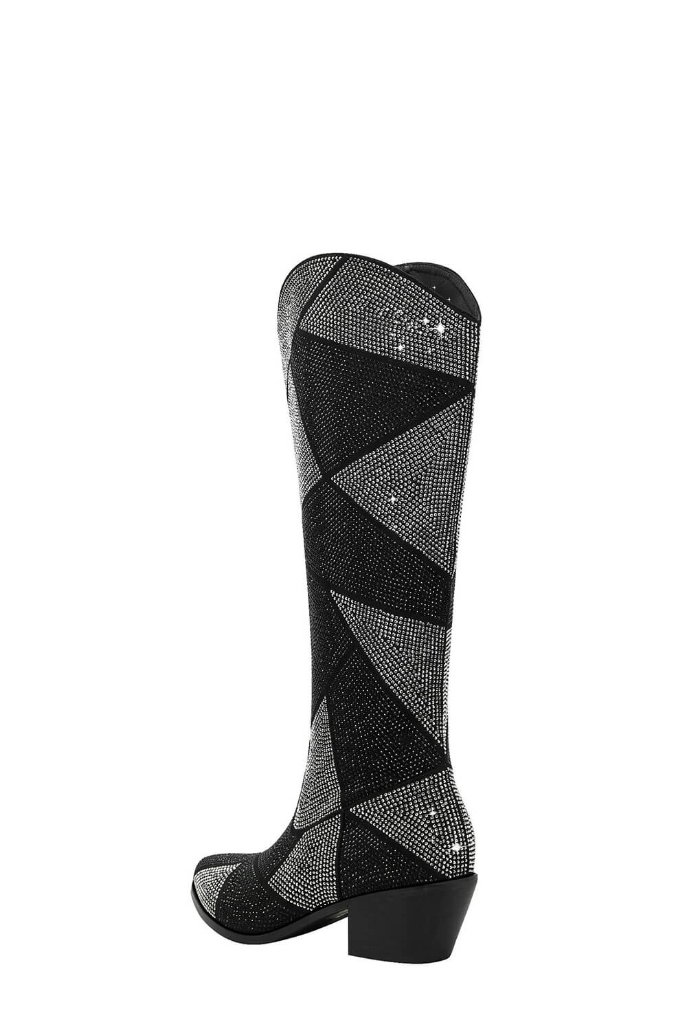 Rhinestones Embellished Faux Leather Western Cowboy Pointed Toe Block Heeled Knee High Boots